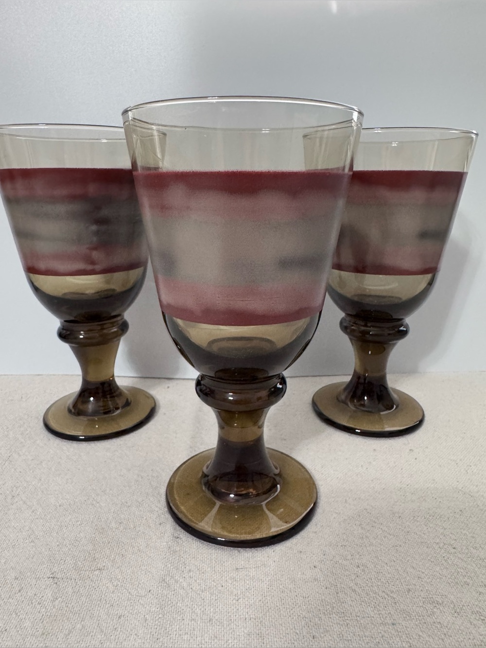 Vintage MCM Libbey Sango Novo Brown Goblets - Set of 3